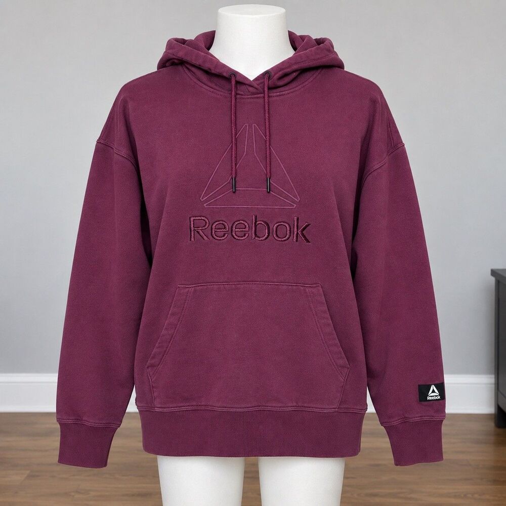 Reebok Women’s Small Burgundy Plum Logo Hoodie Pullover Athleisure Y2K